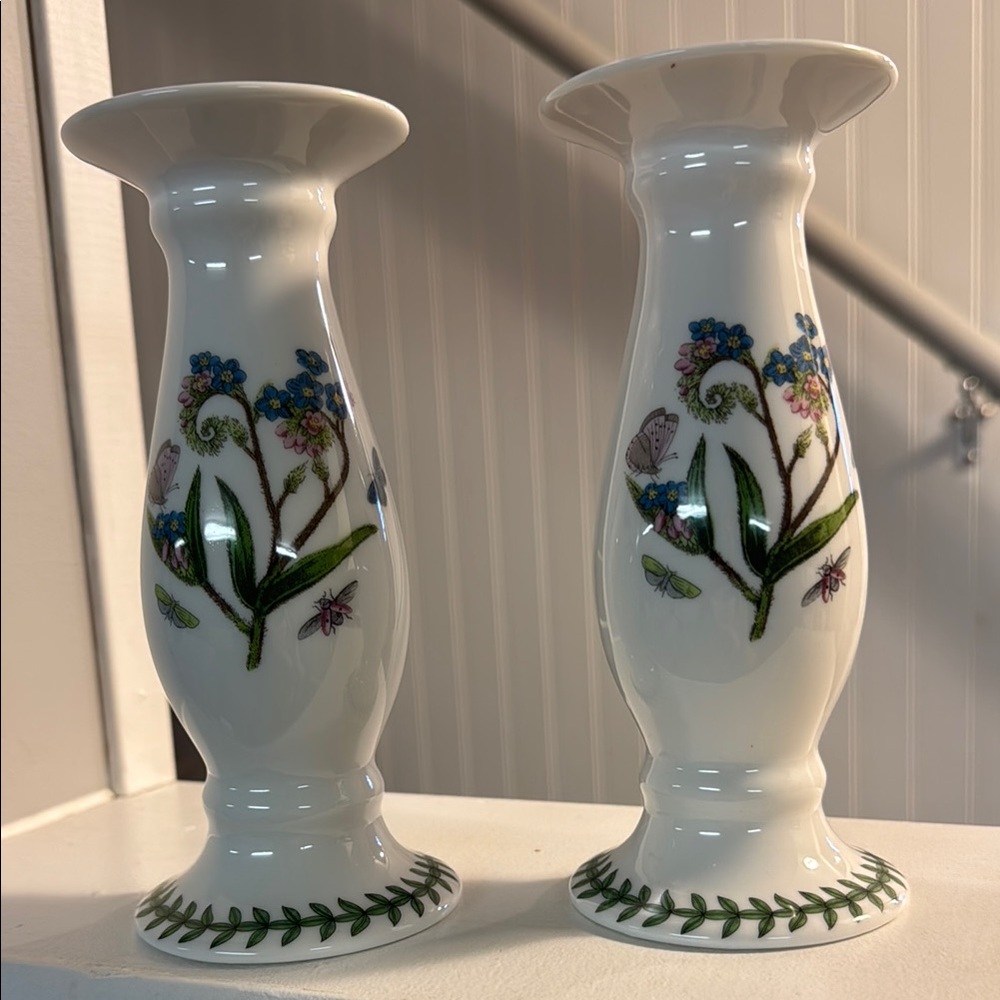 Portmerion Floral White Ceramic Candle holders 2